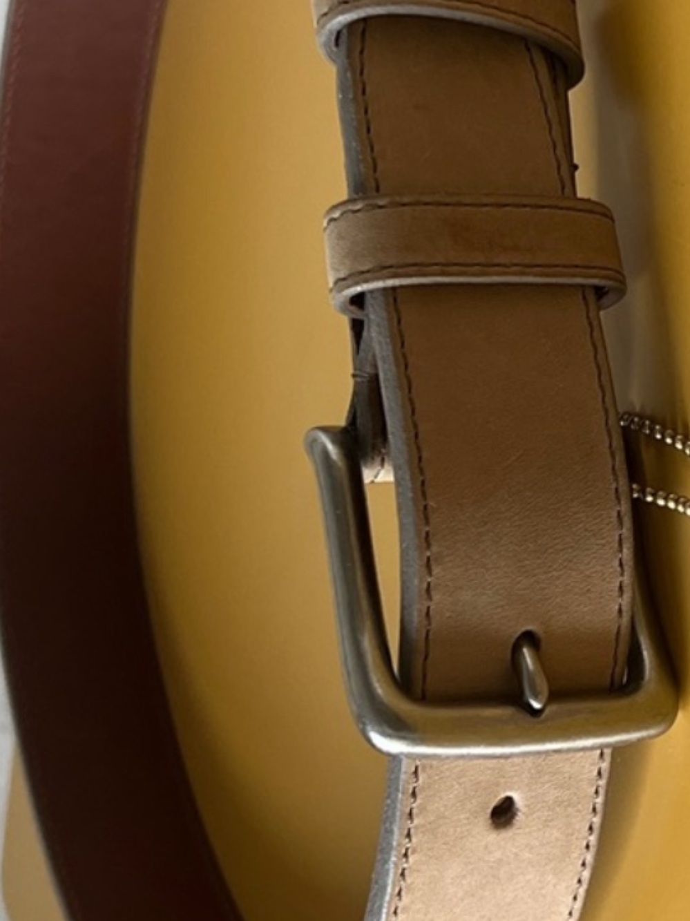 Coach Stone/Lite Brown Suede Leather Belt w/ Nickel Buckle